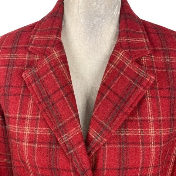 Eddie Bauer Vintage Red Plaid Blazer Wool Academic Professor Holiday Christmas L - Picture 2 of 13